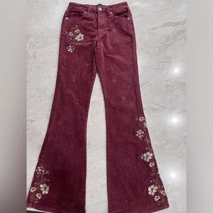 Corduroy flare floral pants